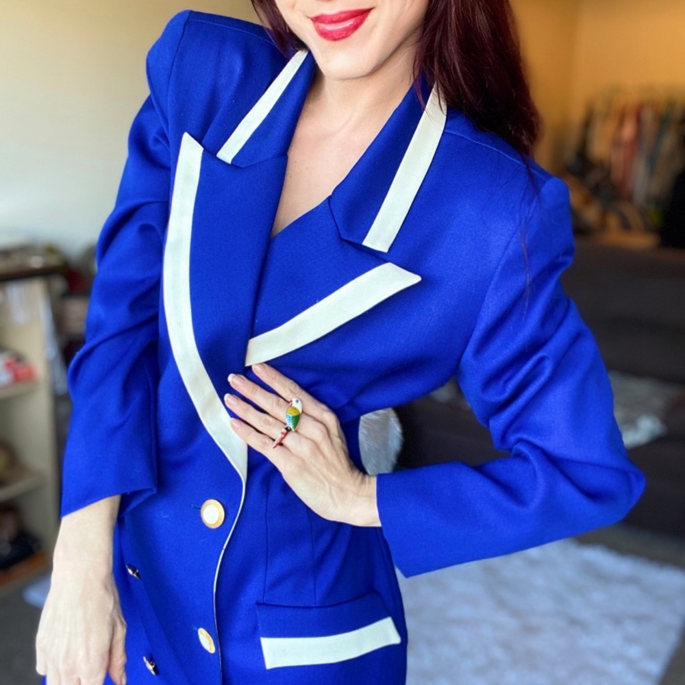 Vintage Blue & White Wool Dress